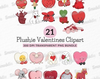 Plushie Valentines Clipart Bundle: Transparent Background, Stickers, T-Shirt, Scrapbooking, DIY