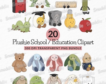 Plushie School/Education Clipart Set: Transparent Background, Stickers, T-Shirt, Scrapbooking, DIY