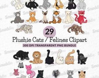 Plushie Cat / Feline Clipart Set: Transparent Background, Stickers, Scrapbooking, DIY