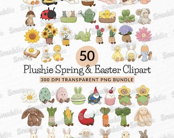 Plushie Spring & Easter Clipart Set: Transparent Background, Stickers, T-Shirt, Scrapbooking, DIY