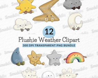Plushie Weather Clipart Bundle: Transparent Background, Stickers, Scrapbooking, DIY