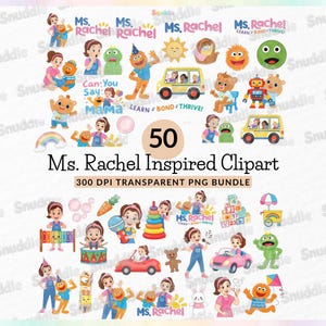 Clipart de acuarela inspirado en la Sra. Rachel: fondo transparente, pegatinas, álbumes de recortes, bricolaje