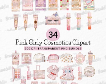 Pink Girly Cosmetics Clipart: P Louise, Stickers, Journal, Planner, Scrapbooking, DIY (Digital Download)