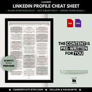 LinkedIn Profile Cheat Sheet: Job Seeker Tips (Digital Download)