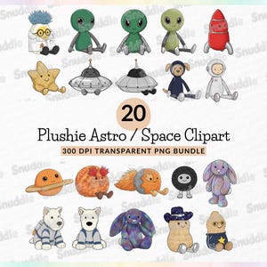 Plushie Astro & Space Clipart Set: Transparent Background, Stickers, Scrapbooking, DIY