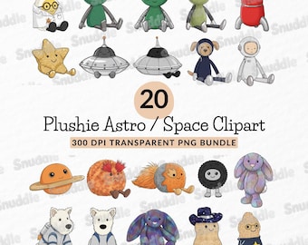 Plushie Astro & Space Clipart Set: Transparent Background, Stickers, Scrapbooking, DIY