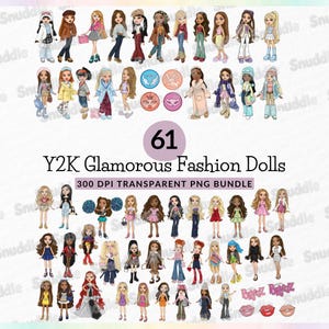 60+ Glamorösa Modedockor Clipart för Y2K: Tårtdekorationer, Inbjudningar, Klistermärken, Scrapbooking, DIY