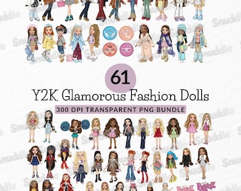 60+ Y2K Glamorous Fashion Doll Clipart: Cake Topper, Invites, Stickers, Scrapbooking, DIY