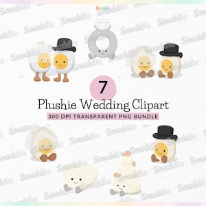 Plushie bruiloft clipartset: huwelijk, transparante achtergrond, stickers, uitnodigingen, evenementen, doe-het-zelf