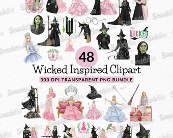 Wicked Inspired Clipart: PNG, Akvarell, Glinda, Elphaba, Häxa, Scrapbooking, DIY