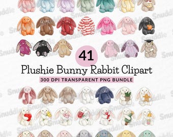 Plushie Bunny Rabbit Clipart: Spring, Floral, Easter, Transparent Background, Stickers, Scrapbooking, DIY