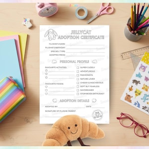Plushie & Toy Adoption Certificate: Fillable Kids Keepsake, DIY Crafts, Activities, Colouring Pages