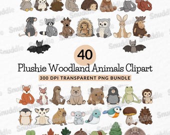 Plushie Forest & Woodland Animals Clipart Set: Transparent Background, Stickers, Scrapbooking, DIY