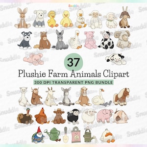 ぬいぐるみ農場動物クリップアートセット：透明な背景、ステッカー、スクラップブッキング、DIY