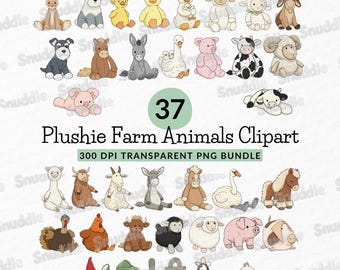 Plushie Farm Animals Clipart Set: Transparent Background, Stickers, Scrapbooking, DIY