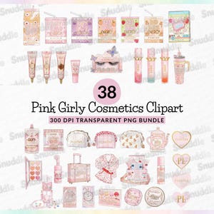 ピンクのガーリーな化粧品のクリップアート：P Louise、ステッカー、ケーキトッパー、スクラップブッキング、DIY（デジタルダウンロード）