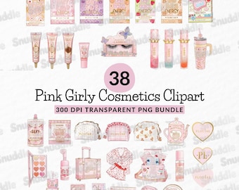 Pink Girly Cosmetics Clipart: P Louise, Stickers, Cake Topper, Scrapbooking, DIY (Digital Download)