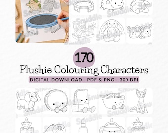 170 Plushie Character Colouring Sheets: Cosy, Activity Packs, DIY Crafts, Digital Download