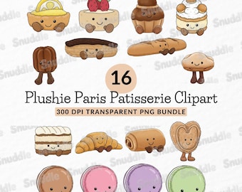Plushie Paris Patisserie Clipart Set: Transparent Background, Stickers, Scrapbooking, DIY