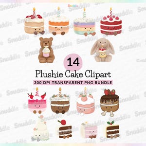 Plushie Kuchen Clipart Set: Transparenter Hintergrund, Aufkleber, Scrapbooking, Geburtstag, DIY Handwerk