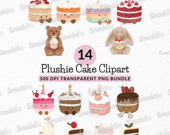 Plushie Cake Clipart Set: Transparent Background, Stickers, Scrapbooking, Birthday, DIY Crafts