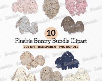 Plushie Bunny Family Clipart: Spring/Summer, Floral, Transparent Background, Stickers, Scrapbooking, DIY