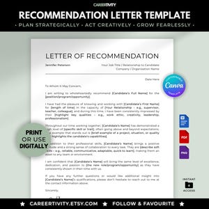 Recommendation Letter Template - Brand Theme | Editable Reference in Canva, Word, or Google Docs | Digital Download