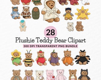 Plushie Teddy Bear Clipart Set: Transparent Background, Stickers, T-Shirts, Scrapbooking, DIY