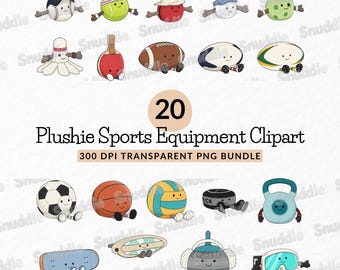 Plushie clipartset sportuitrusting: transparante achtergrond, stickers, scrapbooking, doe-het-zelf