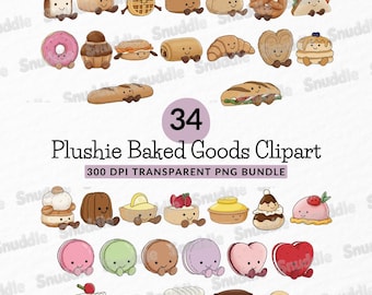 Clipartset Plushie Baked Goods: transparante achtergrond, stickers, scrapbooking, doe-het-zelf