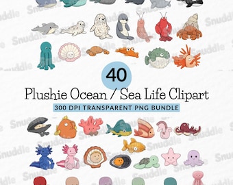 Plushie Ocean/Sea Life Clipart: Transparent Background, Stickers, Scrapbooking, DIY