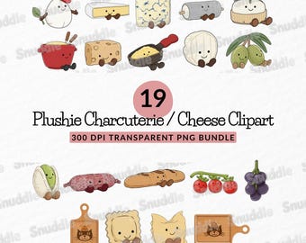 Plushie Cheese & Charcuterie Clipart: Transparent Background, Stickers, Scrapbooking, DIY