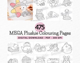 475 Mega Plushie Colouring Pages: Kawaii, Crafts, Kids Activities (Digital Download)