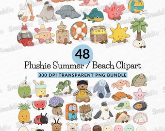 Plushie Summer/Beach Clipart Set: Transparent Background, Stickers, T-Shirt, Scrapbooking, DIY