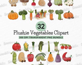 Plushie Vegetables Clipart: Seasonal, Transparent Background, Stickers, Scrapbooking, DIY