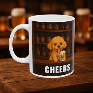 Poodle Beer Mug says cheers | Funny Dog Dad Coffee Cup | Doodle Beer Lover | Cute POODLE Drink-ware | dog parents Brew Pup Gift for her