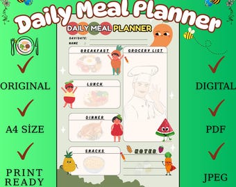 Afdrukbare dagelijkse maaltijdplanner: eetdagboek voor kinderen en volwassenen (pdf en jpeg)