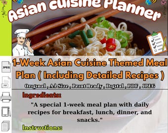 Aziatisch maaltijdplan: 7-daagse keukenrecepten, wekelijkse voedselplanner (afdrukbare digitale download)