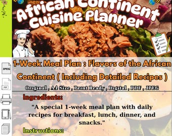 African Cuisine Meal Plan: 7-Day Recipes, Weekly Food Planner (Digital Download)