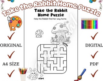 Kleurplaat Bunny Maze: afdrukbare paaspuzzel (pdf/jpeg)