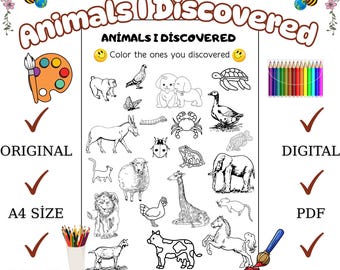 Dieren die ik heb ontdekt Kleurplaat: natuurspeurtocht (pdf-afdrukbaar A4-formaat)