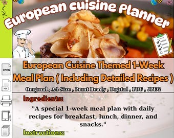 Europees maaltijdplan: 7-daagse keukenrecepten (afdrukbare digitale download)