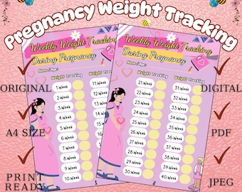 Afdrukbaar zwangerschapsgewicht: zwangerschapsdagboek van 40 weken (pdf-download, A4-formaat)