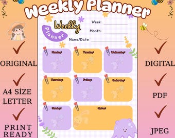 Weekplanner Kawaii konijn | Schema voor kinderen (digitale pdf-indeling (A4/Letter))