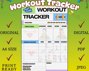 Afdrukbare workout- en maaltijdplanner: fitnesstracker, gezondheidsdagboek (pdf-download, A4-formaat)