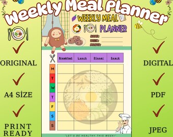 Afdrukbare weekplanner | Voedsellogboek, maaltijdvoorbereidingstabel (digitale download)