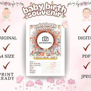 Personalized Baby Birth Souvenir • Digital Keepsake Printable • Custom Baby Announcement Template • Baby Photo Memory Gift