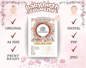 Gepersonaliseerde geboortesouvenir: fotoherinnering (digitale download)