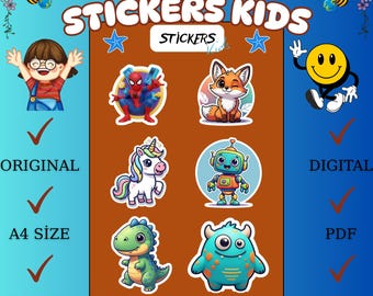 Cartoon kinderstickers | Afdrukbare beloningsset (A4, pdf en jpeg)
