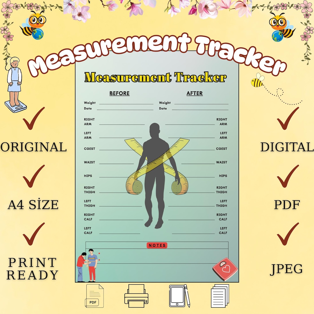 Body Measurement Tracker Printable: Fitness Progress Chart (A4 PDF/JPEG ...